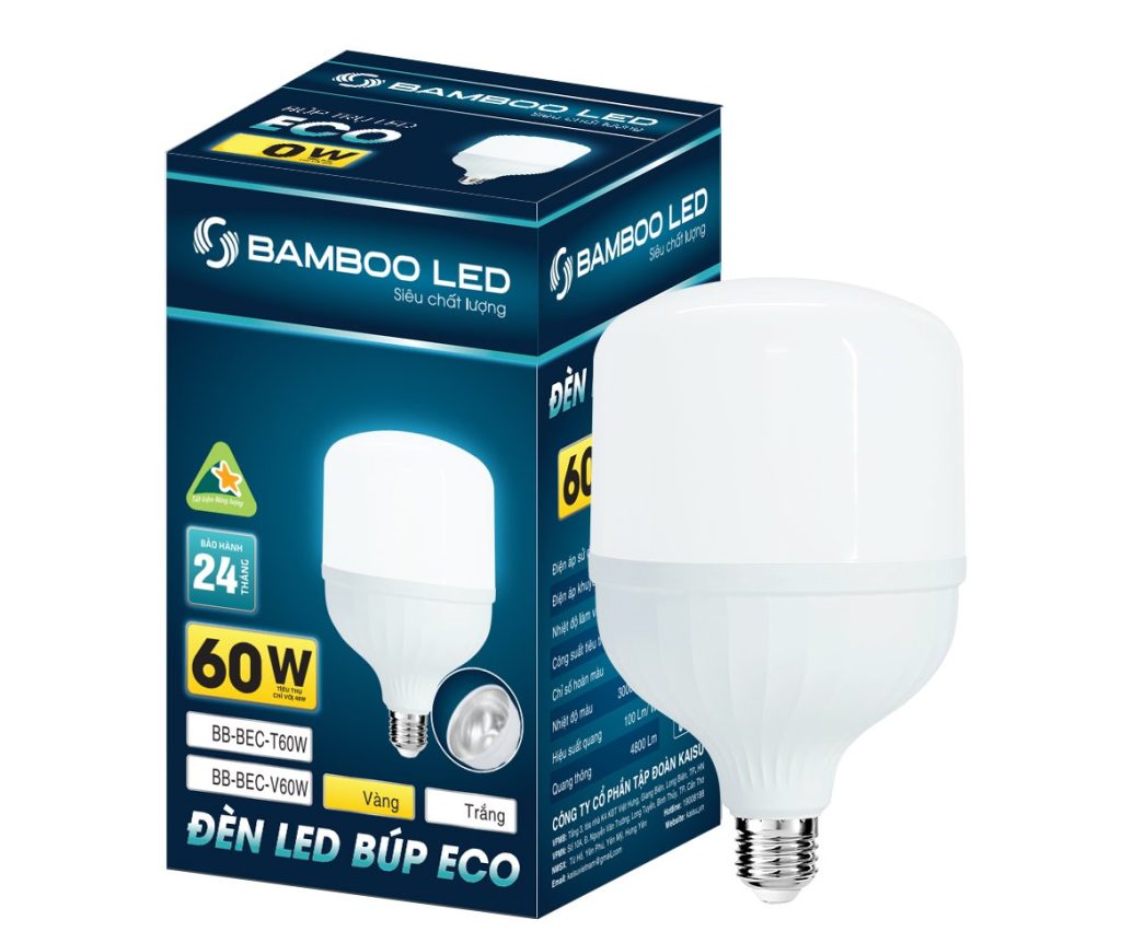 Bulb nhôm nhựa Eco – Bamboo – Ánh sáng trắng công suất 60W
